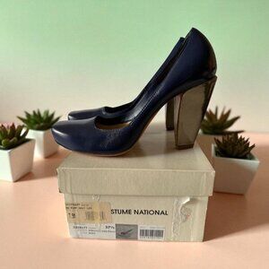 COSTUME NATIONAL Navy Blue Leather Heels Size 37.5 NEW in box